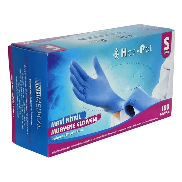 Pudrasız Mavi Nitril Eldiven Küçük Boy (S) 100 Lü Paket - Resim 3