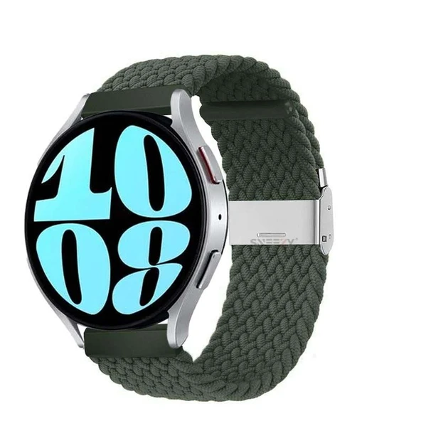 Sneezy Samsung Galaxy Watch 5 40-44mm İle Uyumlu 20mm Metal Klips Solo Fiberlink Örgü Kordon  Haki ürün görseli 1