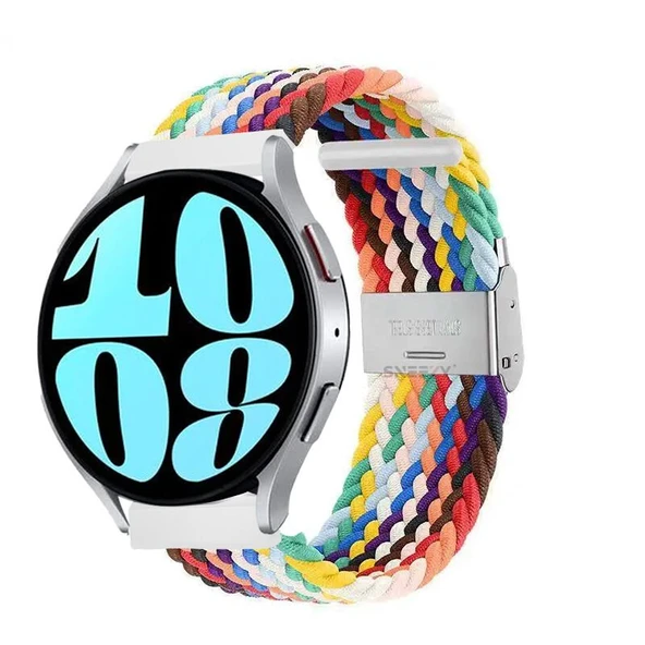 Sneezy Samsung Galaxy Watch 5 40-44mm İle Uyumlu 20mm Metal Klips Solo Fiberlink Örgü Kordon  Gökkuşağı ürün görseli 1