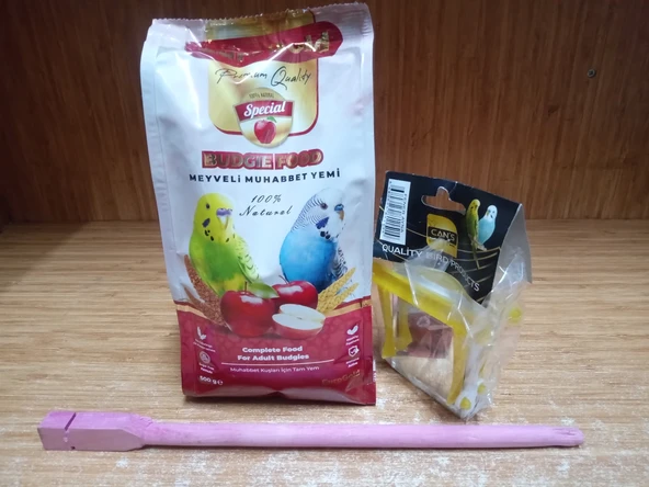 Eurogold Meyveli Muhabbet Yemi 500 Gr +30 CM RENKLİ AHŞAP TÜNEK+AYNALI SALINCAK KUŞ OYUNCAĞI ürün görseli 1