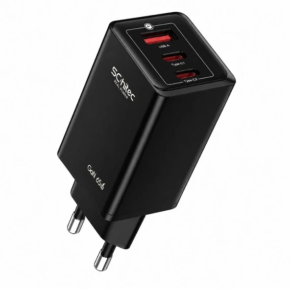Schitec GaN 65W Ultra Hızlı Şarj Cihazı 3 Çıkışlı UsbA / 2 x Type-C Hızlı Şarj Aleti Başlığı Hi-H05 ürün görseli 1