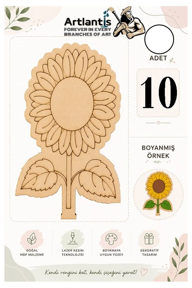Ahşap Boyama Çiçekler 10 Adet 10x15cm Boyama Figürü Etkinlik Çocuk Gelişim Motor Beceri Anasınıfı Kreş ürün görseli 1