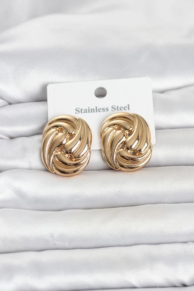 316L Çelik Gold Renk Motif Desen Model Kadın Küpe TJ-BKP11812 ürün görseli 1