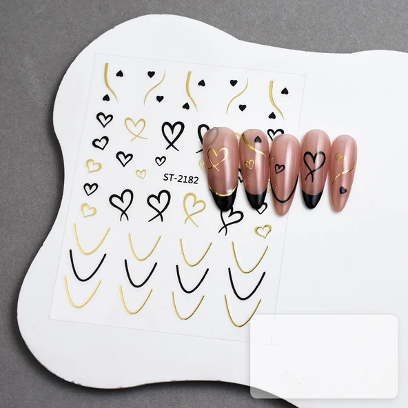 Gold Kalp Tırnak Sticker Kalp Tırnak Etiketi Nail Art 2182G ürün görseli 1