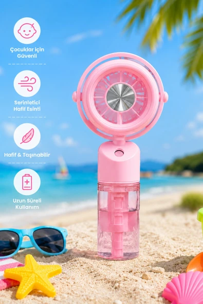 Glr K09 Pembe Şarjlı Sulu Mini Vantilatör  3 Kademeli Taşınabilir El Fanı, Nemlendiricili Buharlı Fan ürün görseli 1