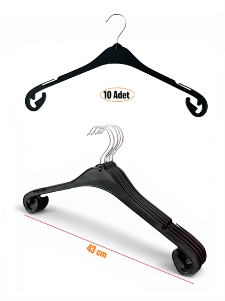 Bluz Askısı, Elbise Askısı, Tişört Askısı, Tunik Askısı, Gömlek Askısı, Siyah Renk, 43 cm, 10 Adet ürün görseli 1