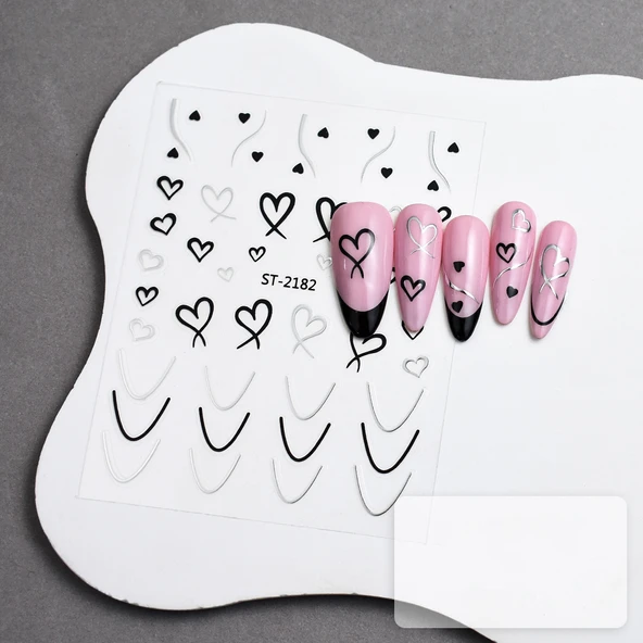 Gümüş Kalp Tırnak Sticker Kalp Tırnak Etiketi Nail Art 2182S ürün görseli 1