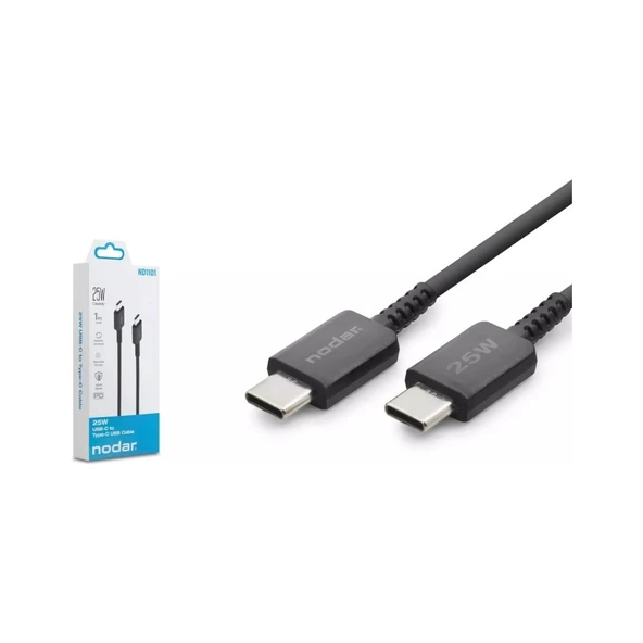 Nodar ND1101 Type-C To Type-C Kablo 25W 1 Metre Hızlı Şarj Siyah ürün görseli 1