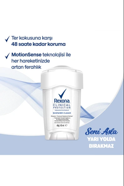 Rexona Clinical Protection Shower Clean 45ml - Resim 3
