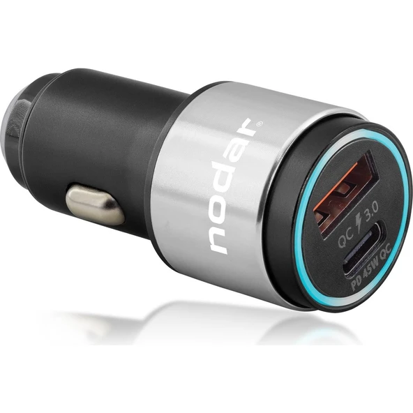 Nodar Araç Şarj Adaptörü USB + Type-C Pd Qc 3.0 45W Metal - Siyah ND1076 ürün görseli 1