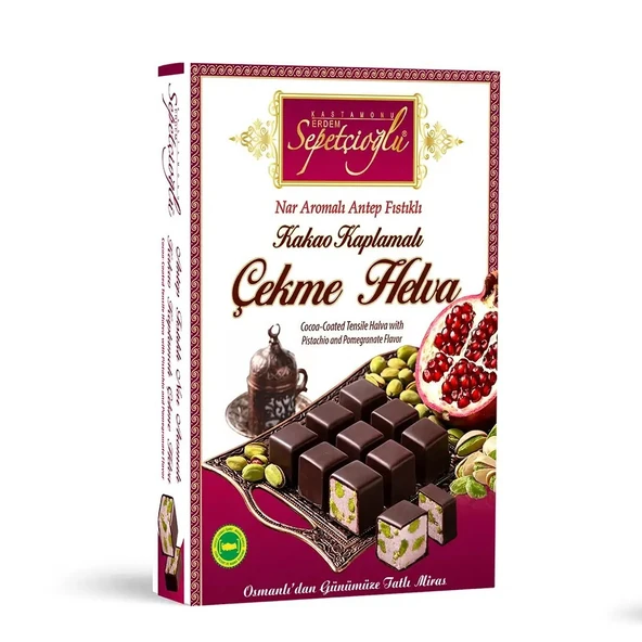 Sepetçioğlu KASTAMONU MEŞHUR Kakao Kaplamalı Antep Fıstıklı Nar Aromalı Çekme Helva 160G ürün görseli 1