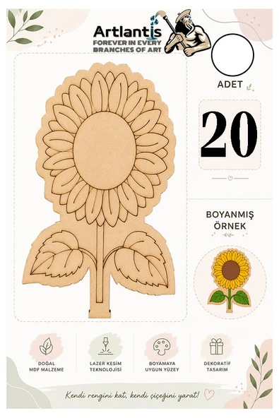 Ahşap Boyama Çiçekler 20 Adet 10x15cm Boyama Figürü Etkinlik Çocuk Gelişim Motor Beceri Anasınıfı Kreş ürün görseli 1
