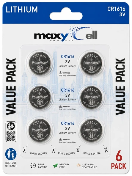 MaxyCell 6 Adet 1616 CR1616 DL1616 3V Lityum Madeni Para Pilleri ürün görseli 1