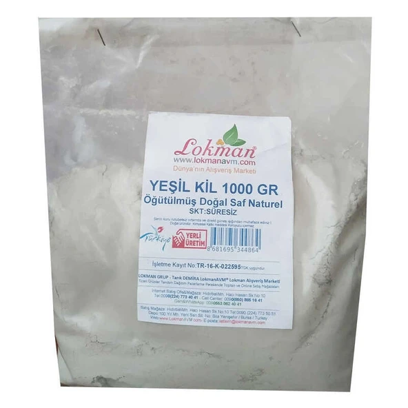 Yeşil Kil Öğütülmüş Doğal Saf Naturel 1000 Gr Paket ürün görseli 1