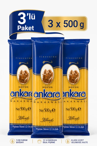Nuh'un Ankara Yassı Spagetti Makarna 500 gr x 3 Adet ürün görseli 1