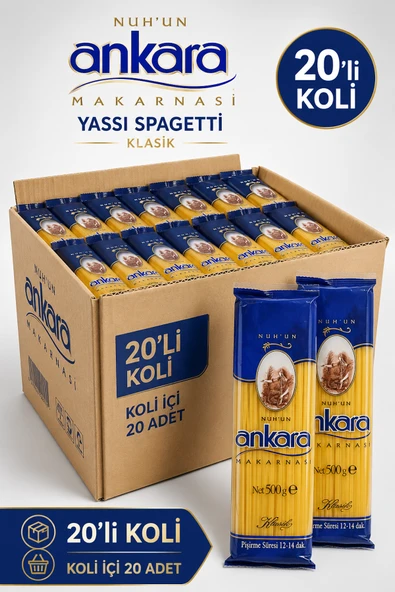 Nuh'un Ankara Yassı Spagetti Makarna 500 gr x 20 Adet ürün görseli 1