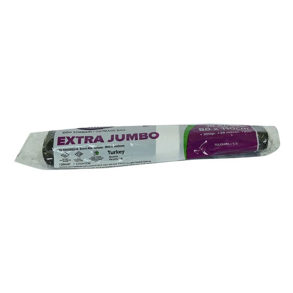 Çöp Torbası Extra Jumbo Boy 80x110Cm 300Gr 39Mikron 90Lt Siyah Rulo 10 Adet ürün görseli 1