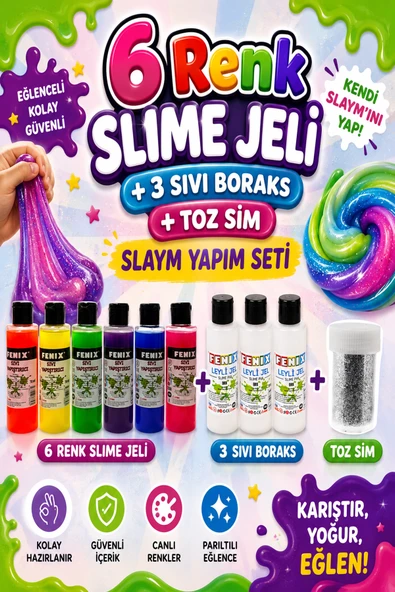 Slaym Yapım Seti (6 Adet Slime Jeli + 3 Adet Sıvı Boraks + 1 Adet Toz Sim) ürün görseli 1