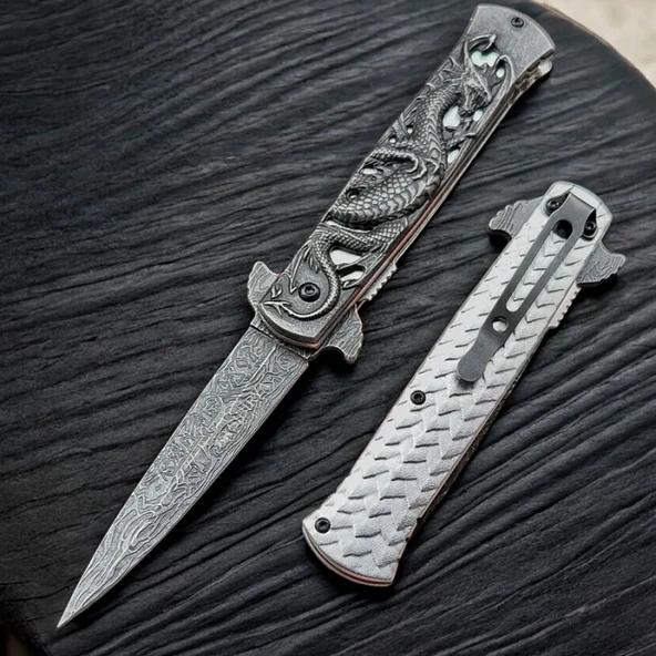 Ejder Kabartmalı Model Çakı Gri 21cm ürün görseli 1