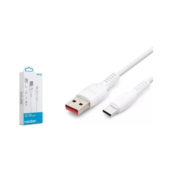 Nodar ND1103 USB To Type-C Kablo 3.4A 20W 1 Metre Beyaz ürün görseli 1