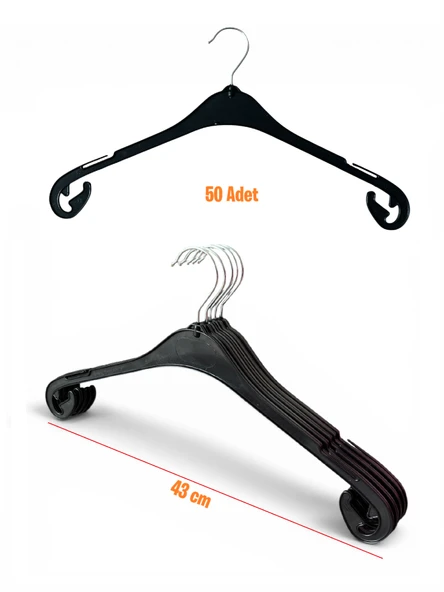 Bluz Askısı, Elbise Askısı, Tişört Askısı, Tunik Askısı, Gömlek Askısı, Siyah Renk, 43 cm, 50 Adet ürün görseli 1