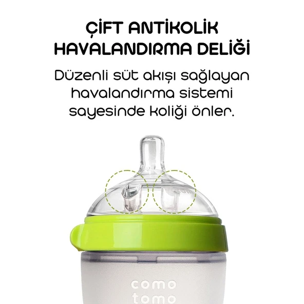 Comotomo Antikolik Silikon Biberon 250 ml 3-6 Ay Yeşil ürün görseli 1