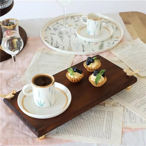 Akayev Ahşap 30x14 Cm Altın Ayaklı Kuş Sunum Tabağı ürün görseli 1