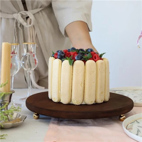 Akayev Ahşap 28 cm Altın Ayaklı Sunum Tabağı ürün görseli 1