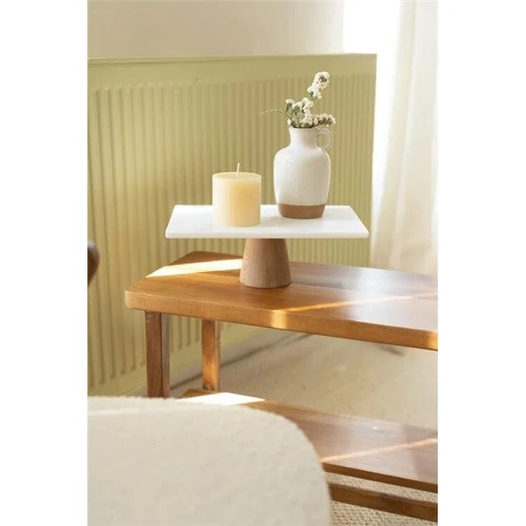 Akayev Mermer Beyaz 30x20 Cm Ahşap Konik Ayaklı Sunumluk ürün görseli 1