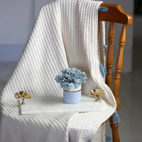 Akayev Mermer Beyaz 30x15 Cm Altın Ginkgo Sunum Tabağı ürün görseli 1