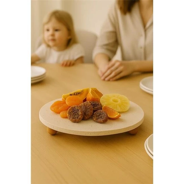 Akayev Traverten 25 Cm Ahşap Boncuk Ayaklı Sunumluk ürün görseli 1