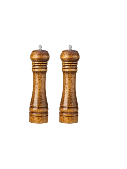 Ahşap Baharat Tuz Öğütücü Değirmen Tuzluk Baharatlık 21 cm 2'li Set Kahverengi ürün görseli 1