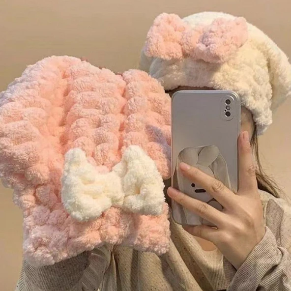 Mikrofiber Örgü Saç Kurutma Bone Havlu - Resim 5