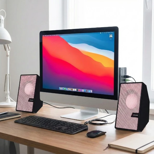Pembe USB 2.0 + 3.5mm USB Hoparlör ürün görseli 1