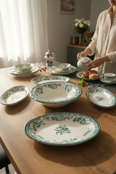 Akayev Porselen Vintage Green 5 Parça Salata Kayık Servis Takımı ürün görseli 1