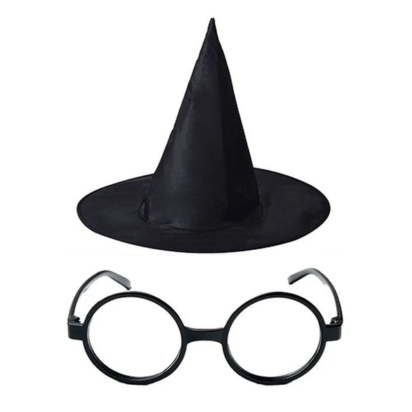 Harry Potter Büyücü Şapkası ve Harry Potter Büyücü Gözlüğü Siyah Renk ürün görseli 1