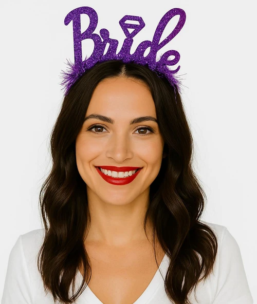 Mor Renk Bekarlığa Veda İtalik Yazı Alyanslı Bride Taç ürün görseli 1