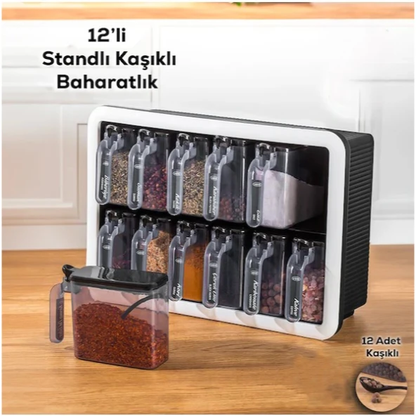 12'li Standlı Kaşıklı Baharatlık Seti ürün görseli 1