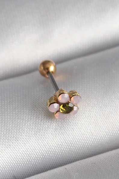 316L Çelik Gold Renk Zirkon Taşlı Çiçek Tragus Piercing TJ-PR1276 ürün görseli 1