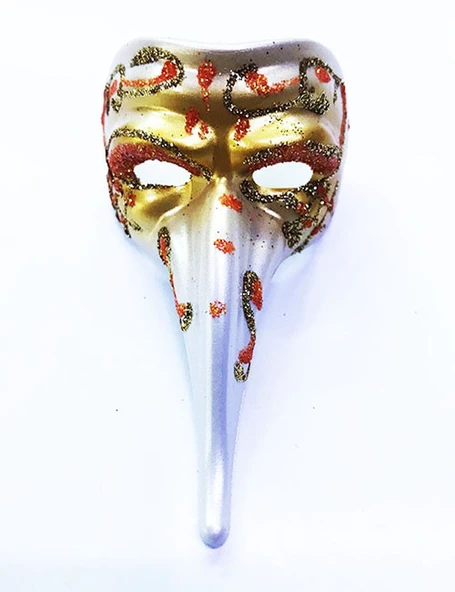 Turuncu Renk İşlemeli Seramik Malzemeden İmal Venedik Uzun Maske Magnet ürün görseli 1
