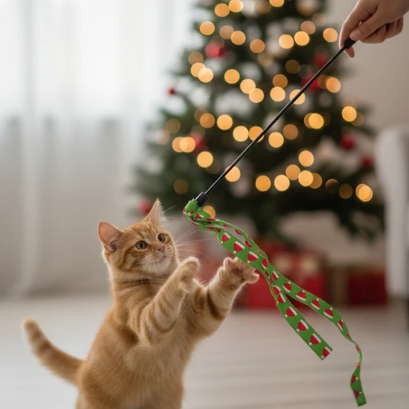 Yılbaşı Temalı Kedi Oyun Oltası - Resim 3