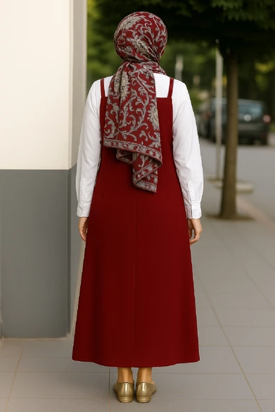 Kadın Bordo Basic Ayarlanabilir Askılı Jile Elbise - Resim 2