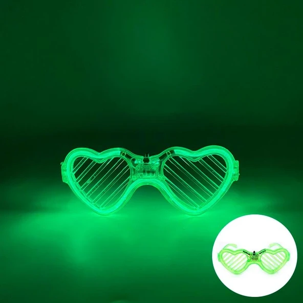 Yeşil LED Işıklı Kalp Gözlük – 3 Modlu Parti & Glow Gözlüğü ürün görseli 1