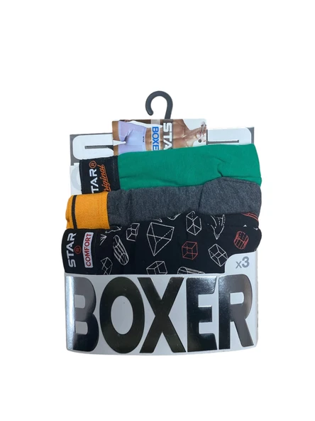 Star 105 Desenli Jakar Erkek 3'lü Kemer Boxer ürün görseli 1