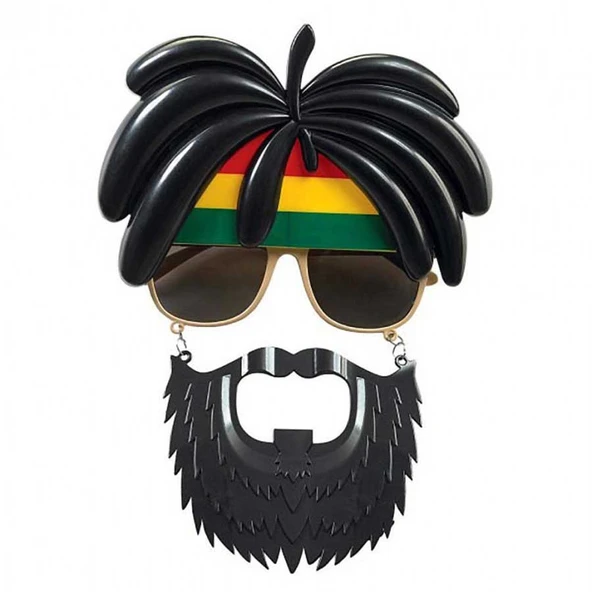 Rasta Peruklu Rasta Sakallı Bob Marley Bıyıklı Parti Gözlüğü 27x18 cm ürün görseli 1