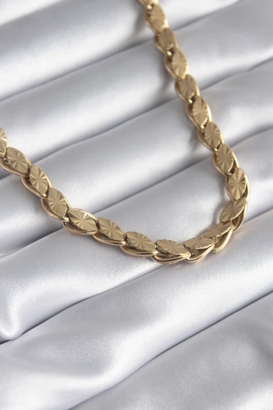 316L Çelik Gold Renk Kesim Arpa Zincir Model Kadın Kolye TJ-BKO8285 ürün görseli 1