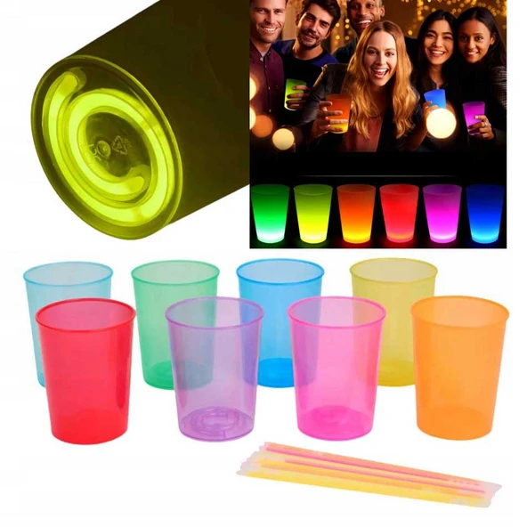 Karanlıkta Yanan Gece Işığı Mega Glow Bardaklar 8 Adet 8.5 x 10.5 cm ürün görseli 1