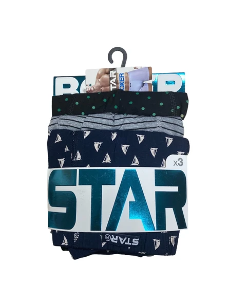 Star 106 Desenli Pamuklu Kemer Likralı 3'Lü Boxer ürün görseli 1
