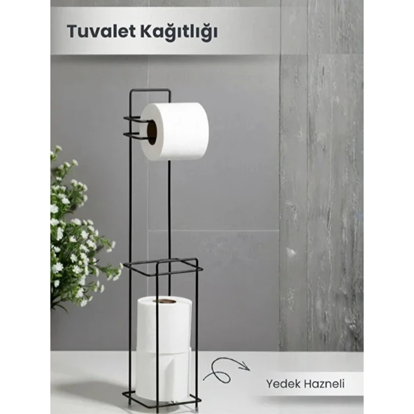 Siyah Standlı Yedek Hazneli Tuvalet Kağıtlığı ürün görseli 1