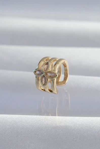 Pirinç Gold Renk Yonca Earcuff Küpe TJ-BKP9331 ürün görseli 1